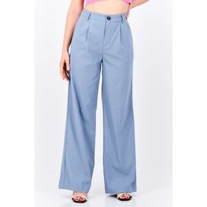Bershka Dad Fit Plain Trousers High-Waisted Steel Blue Women 2